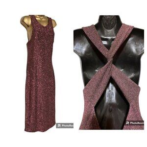 Y2K Bodycon Pink Purple Lame Maxi Dress Peek A Boo Backless Formal Prom Evening